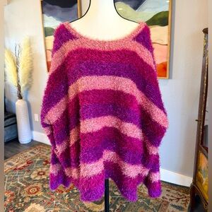 Roman’s Metallic Stripe Shades of Pink Fuzzy Sweater